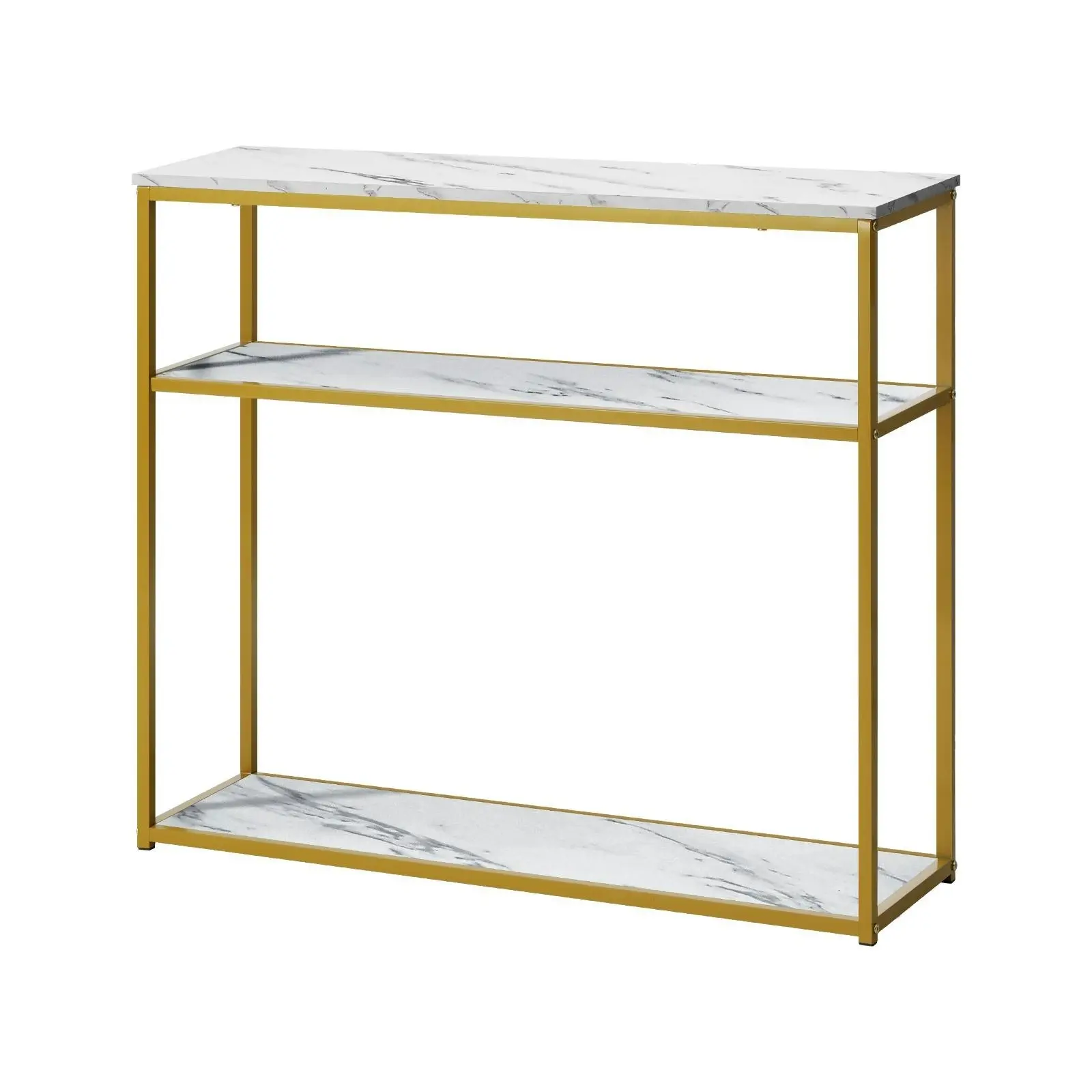 Oikiture Hall Console Table Metal Hallway Desk Entry Display White&Gold Furniture