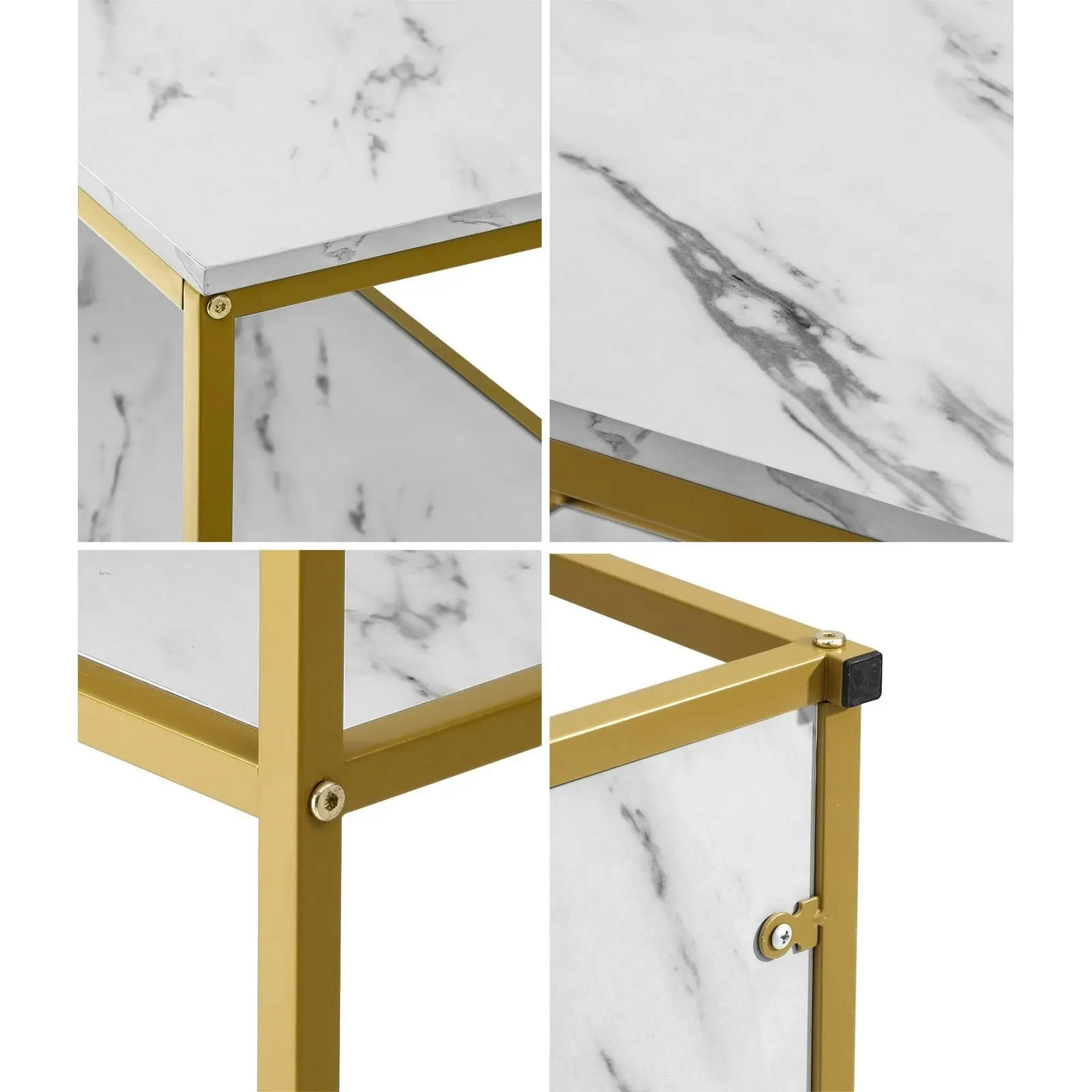 Oikiture Hall Console Table Metal Hallway Desk Entry Display White&Gold Furniture