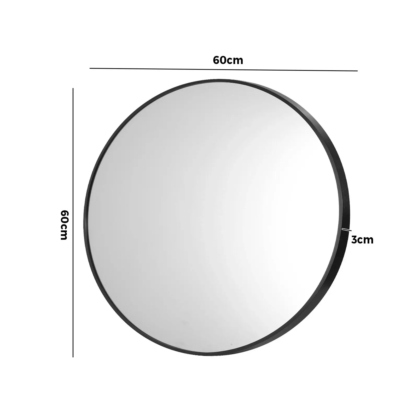 Oikiture 60cm Wall Mirrors Round Makeup Mirror Home Decor Black Living Room