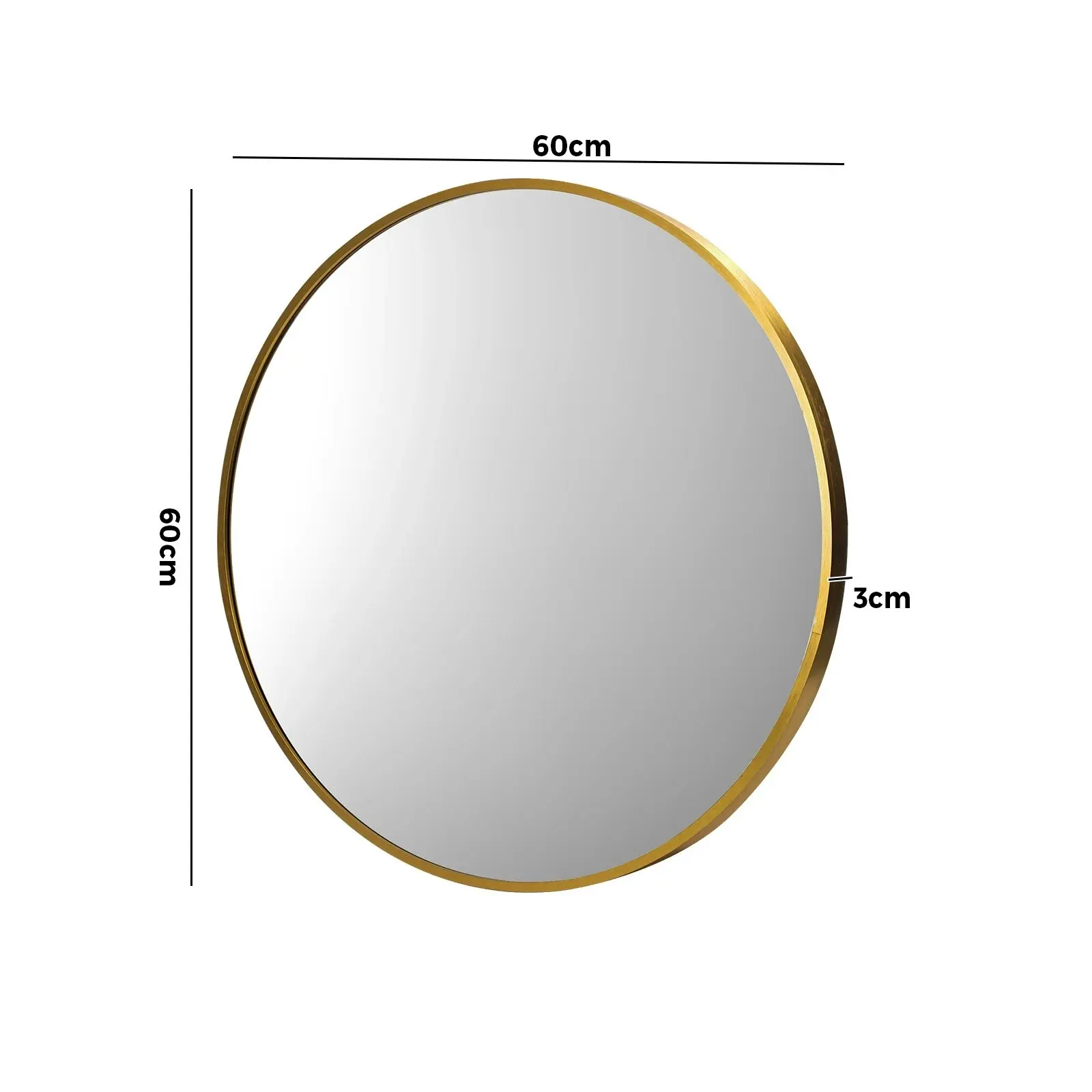 Oikiture 60cm Wall Mirrors Round Makeup Mirror Home Decor Gold Living Room