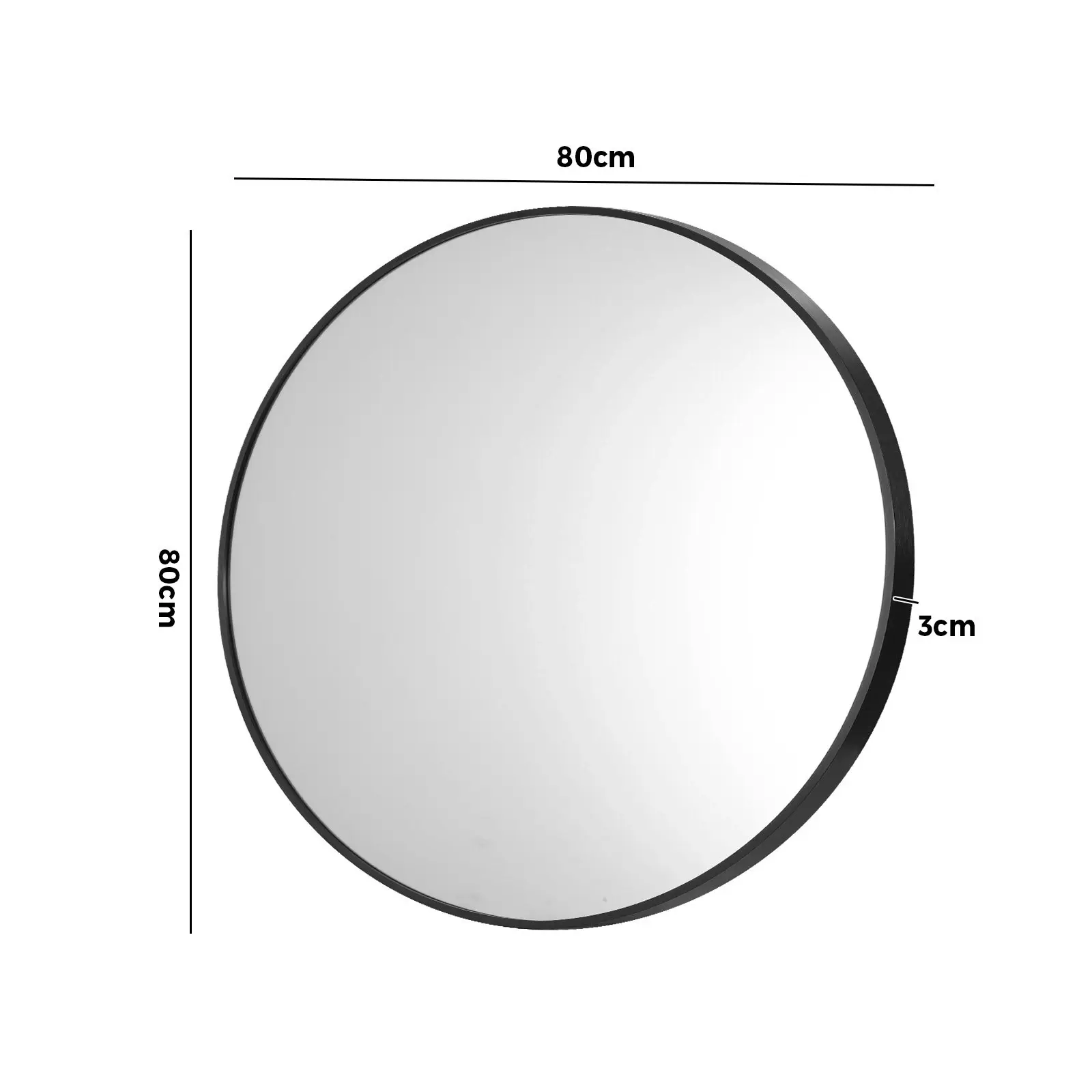 Oikiture Wall Mirrors Round Makeup Mirror Vanity Home Decorative Black 80cm