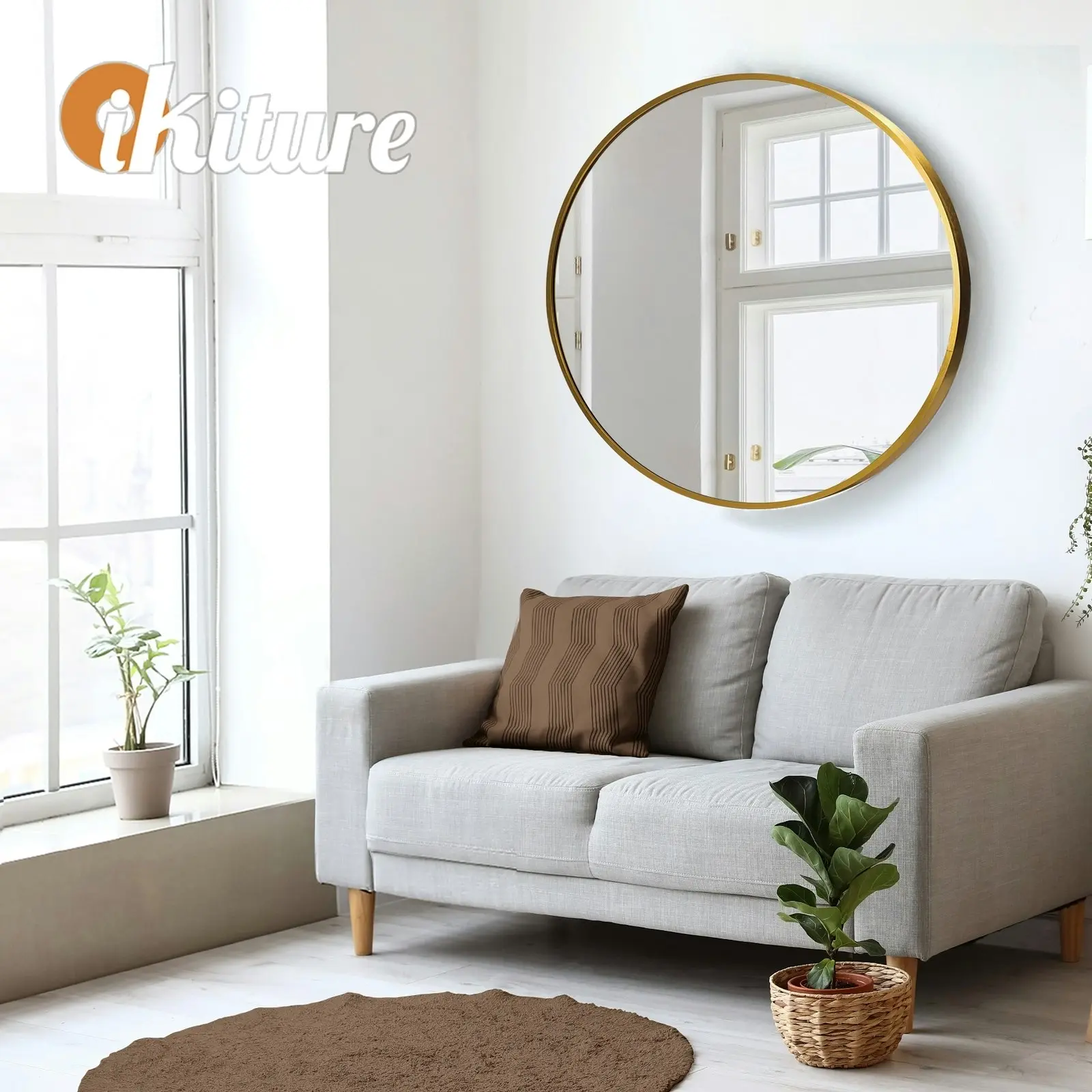 Oikiture Wall Mirrors Round 70cm Makeup Mirror Vanity Home Decor Gold