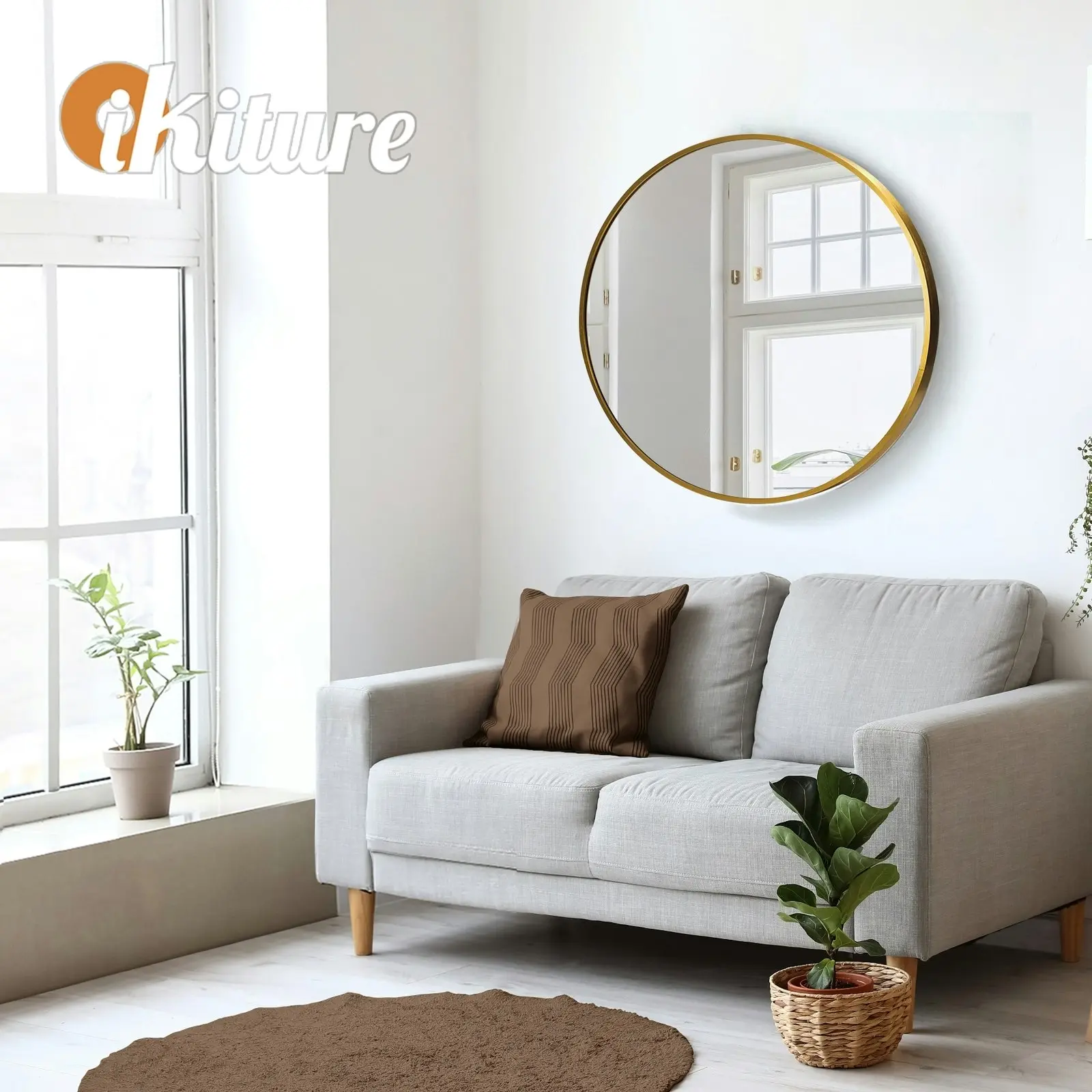 Oikiture Wall Mirrors Round Makeup Mirror Vanity Home Decor 50cm Gold Bedroom