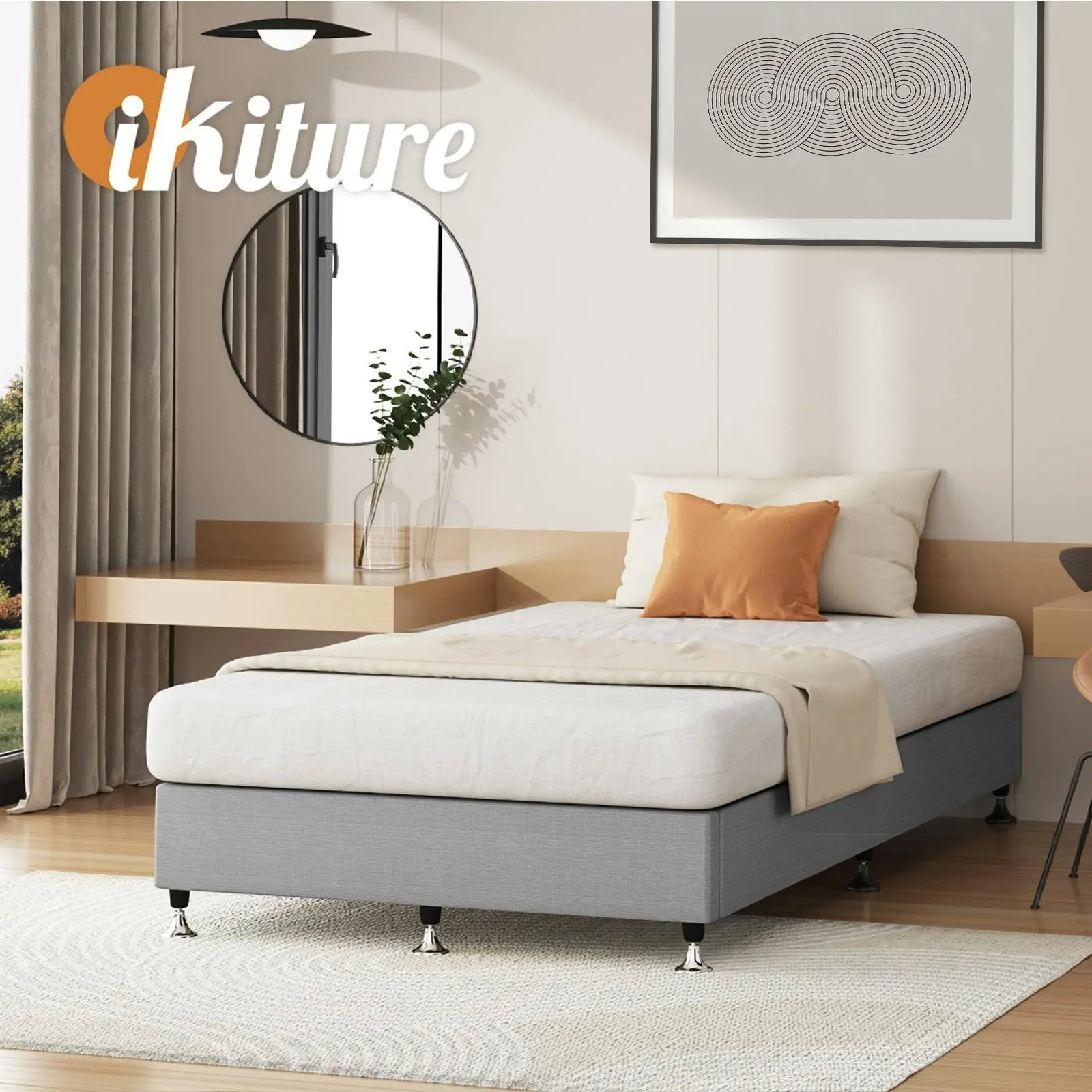 Oikiture Bed Frame Single Size Bed Base Platform Grey