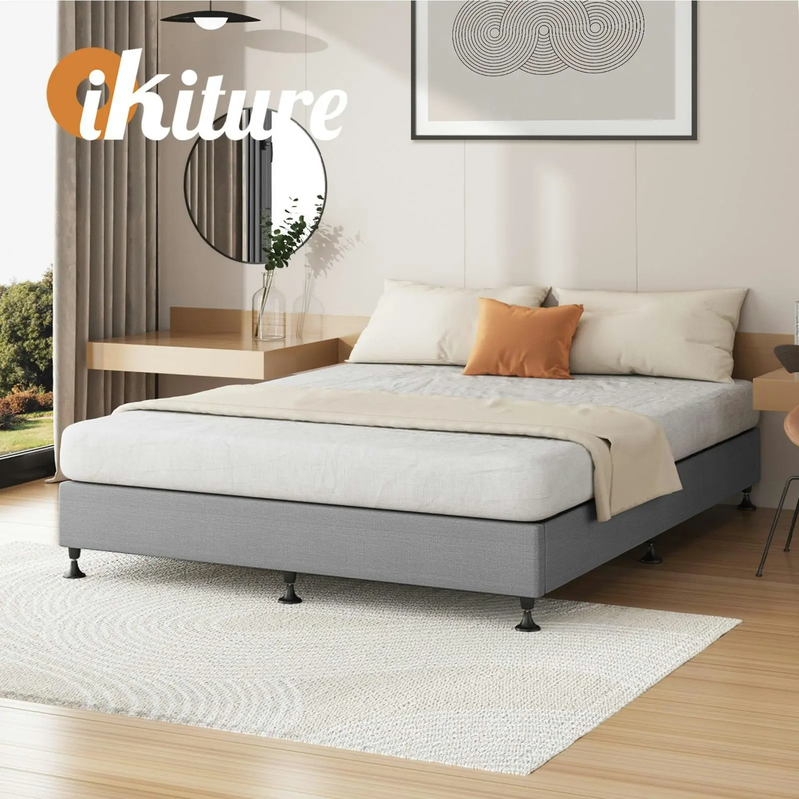 Oikiture Bed Frame Double Size Bed Base Platform Grey