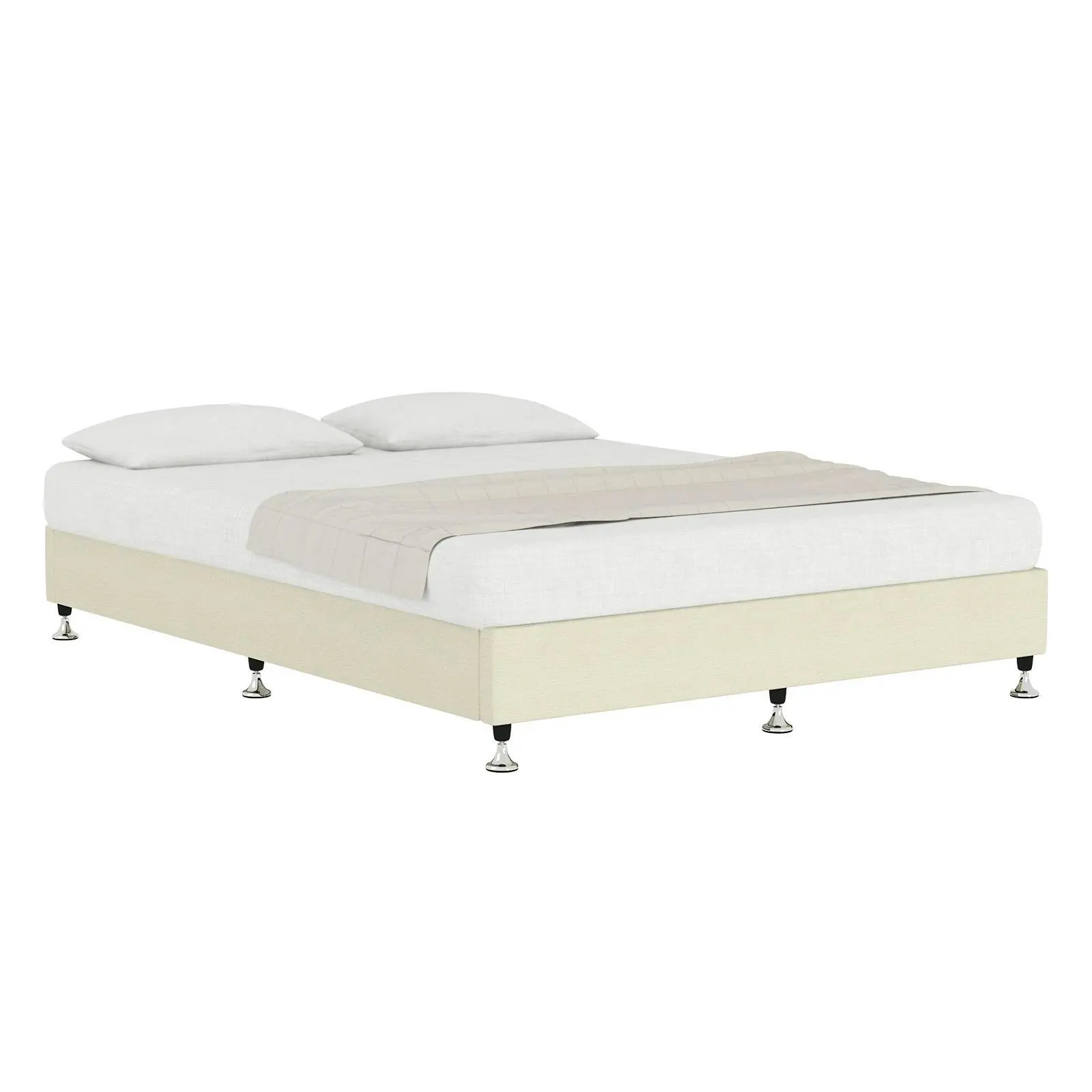 Oikiture Bed Frame Queen Size Bed Base Platform Beige