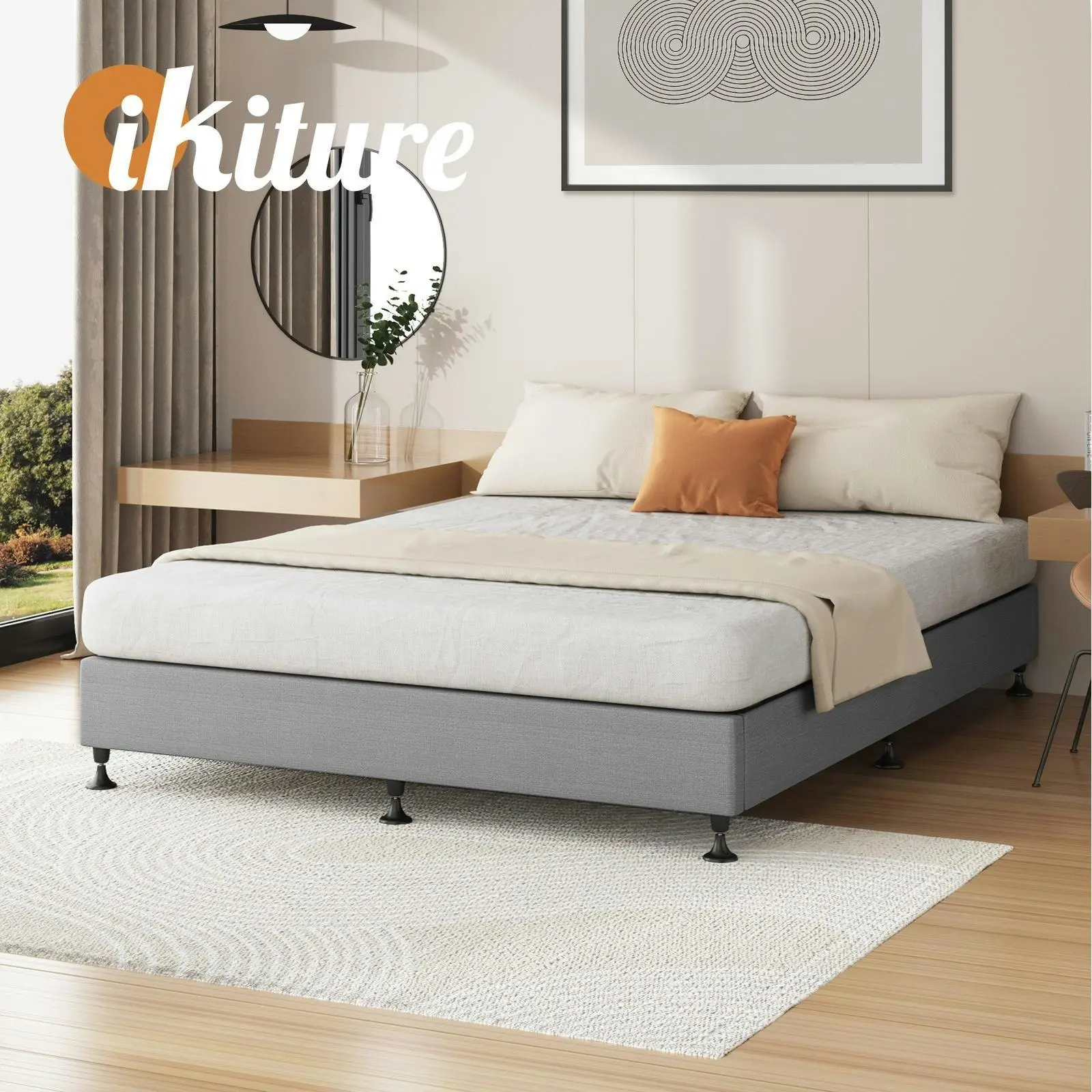 Oikiture Bed Frame Queen Size Bed Base Platform Grey