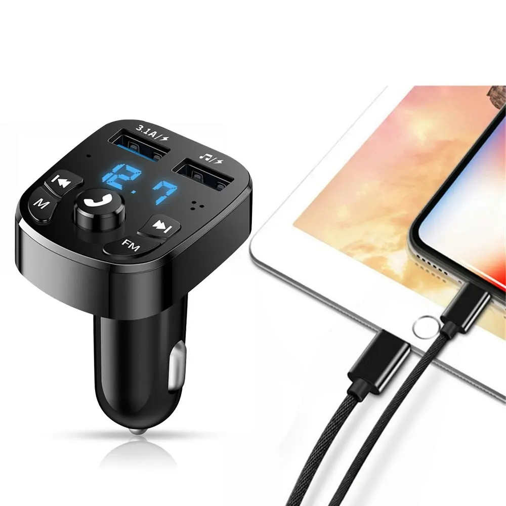 Car Hands-Free Bluetooth-Compatible 5.0 FM Transmitter Car Kit