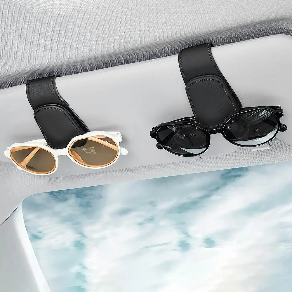 Magnetic Leather Sunglass Holder Eyeglass Hanger Clip Car Sun Visor Ticket Clip