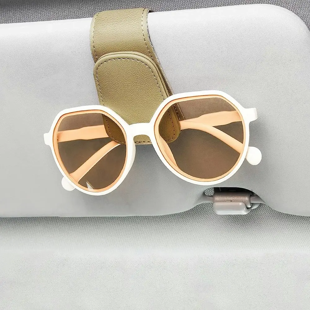 Magnetic Leather Sunglass Holder Eyeglass Hanger Clip Car Sun Visor Ticket Clip