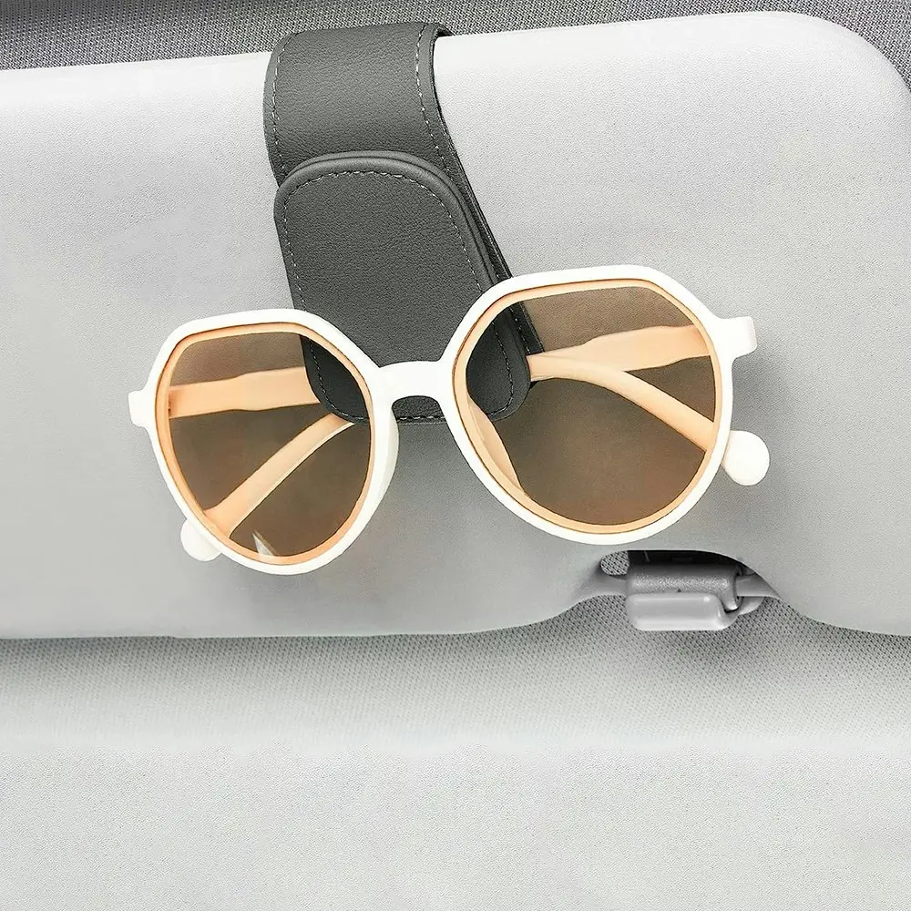 Magnetic Leather Sunglass Holder Eyeglass Hanger Clip Car Sun Visor Ticket Clip