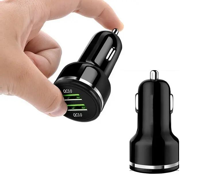 Dual QC3.0 Car Charger Compatible for Apple and Android-Black