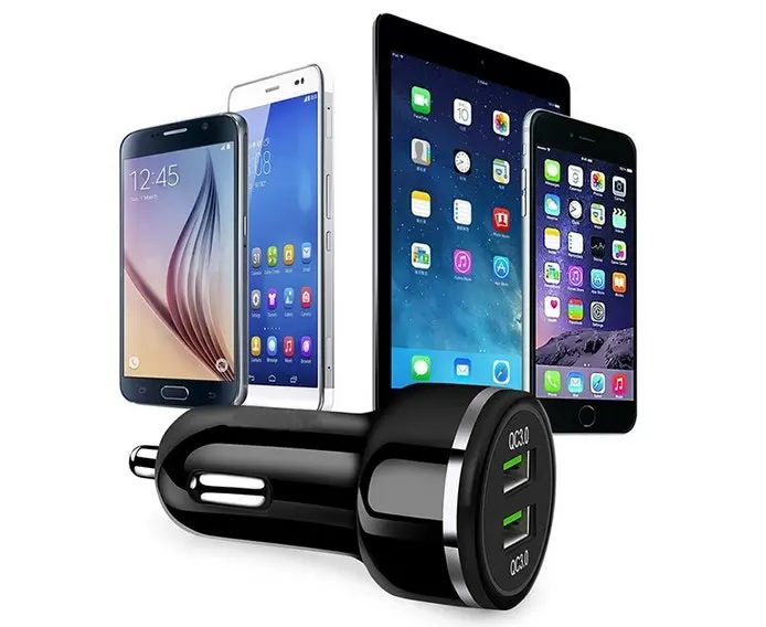 Dual QC3.0 Car Charger Compatible for Apple and Android-Black