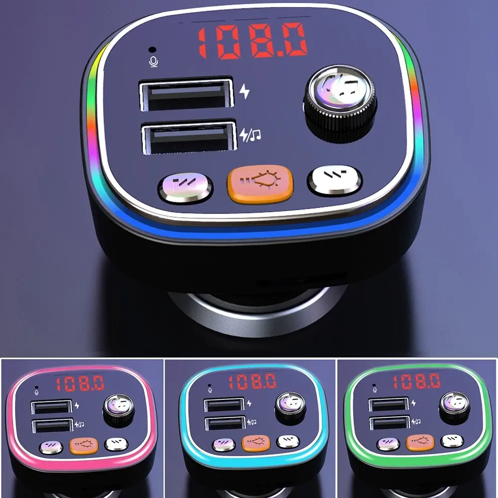 Dual USB Hands-Free Car FM Transmitter with Colorful Lights MP3 Car Player