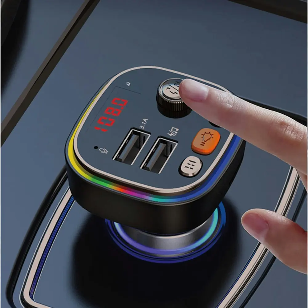 Dual USB Hands-Free Car FM Transmitter with Colorful Lights MP3 Car Player