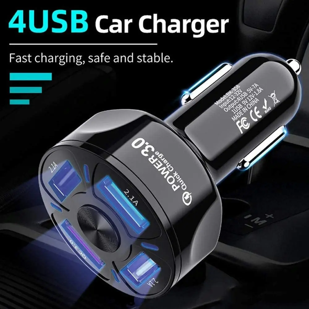 4 Port USB Car Phone Charger Multi-Function Power Car Adapter