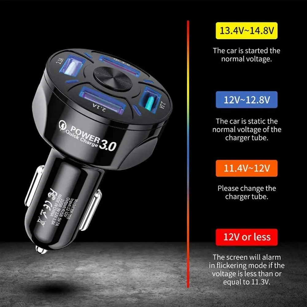 4 Port USB Car Phone Charger Multi-Function Power Car Adapter