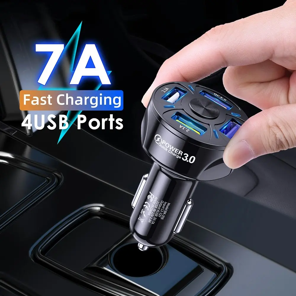 4 Port USB Car Phone Charger Multi-Function Power Car Adapter