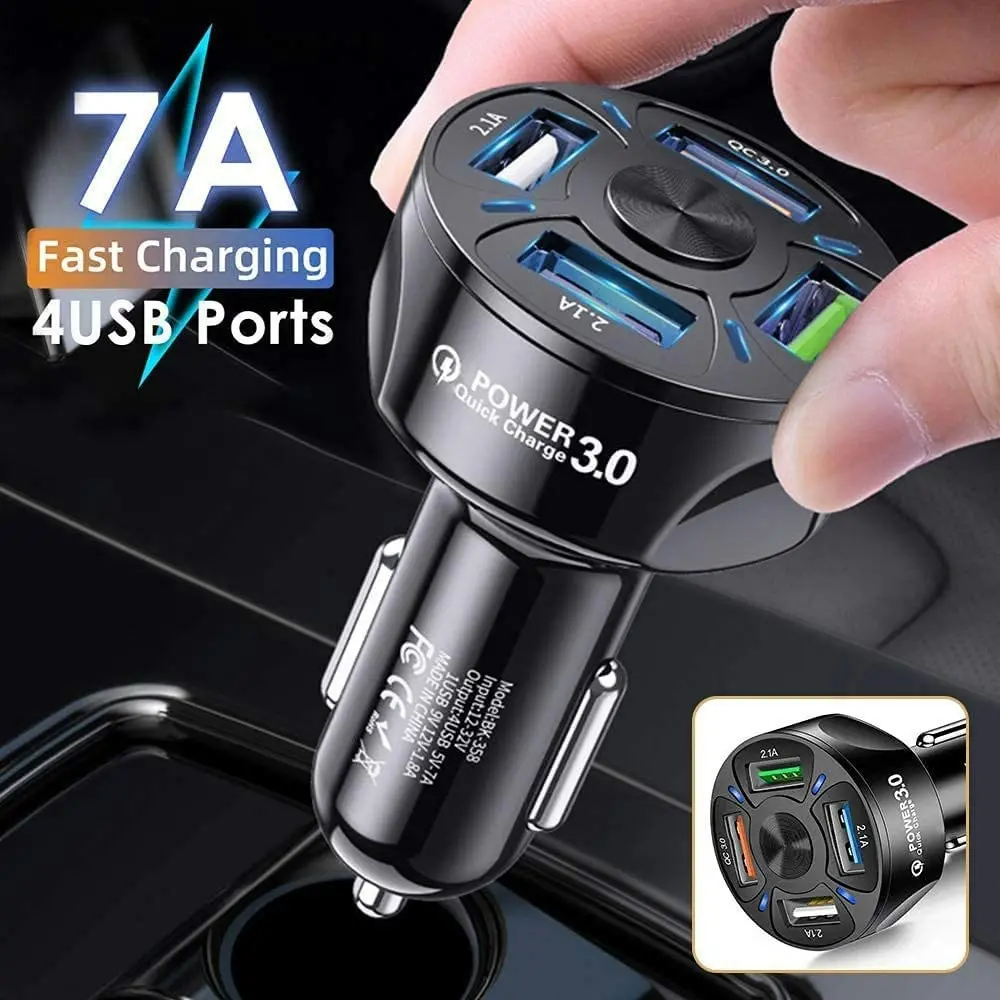 4 Port USB Car Phone Charger Multi-Function Power Car Adapter