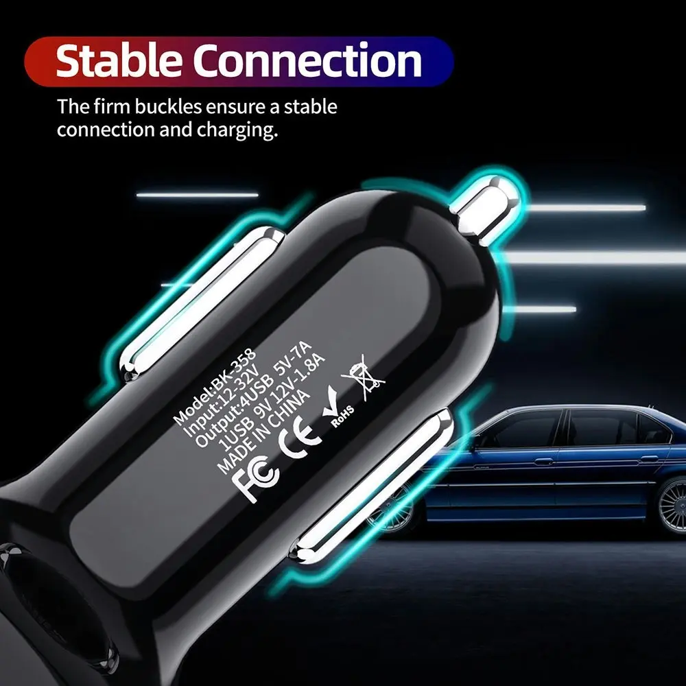 4 Port USB Car Phone Charger Multi-Function Power Car Adapter