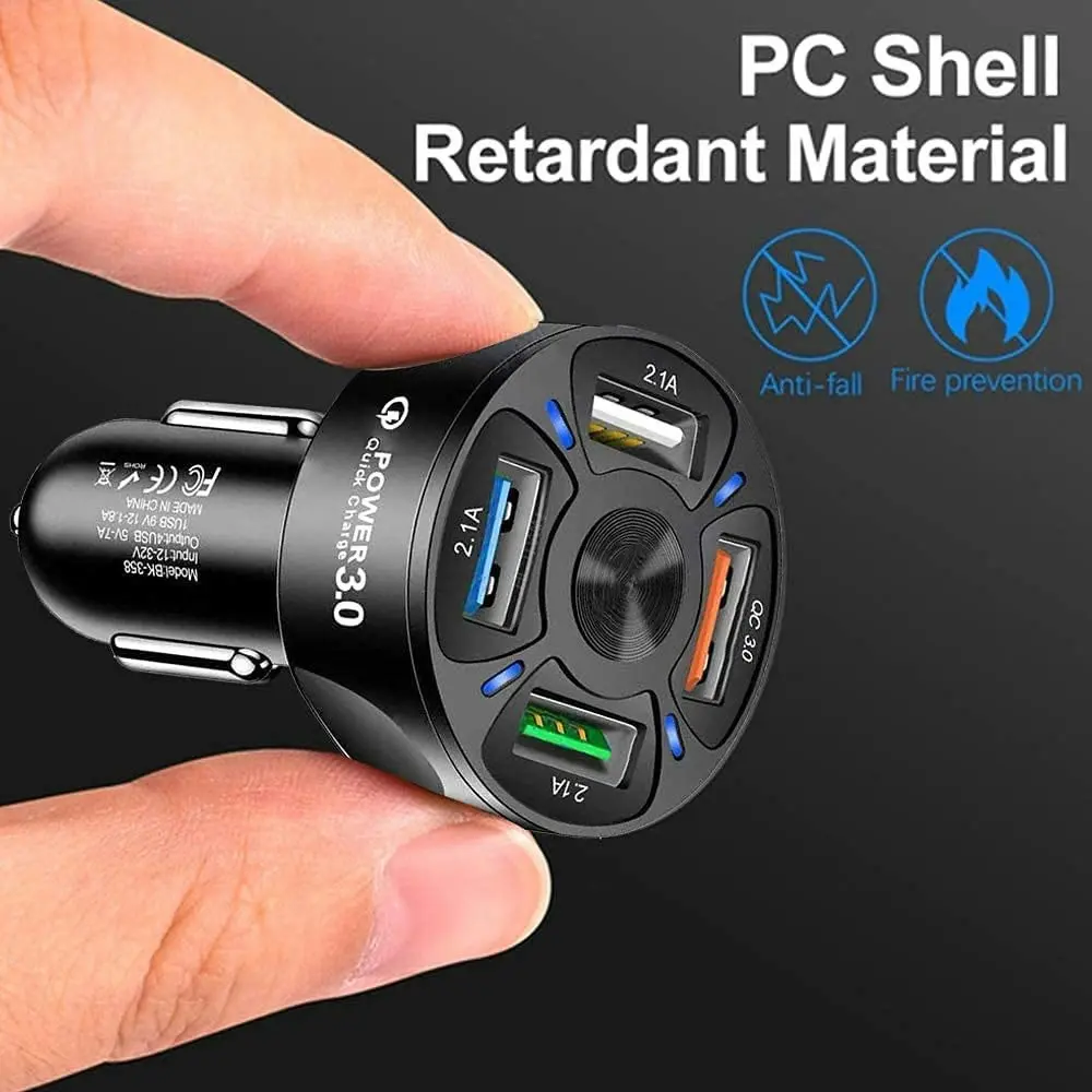 4 Port USB Car Phone Charger Multi-Function Power Car Adapter