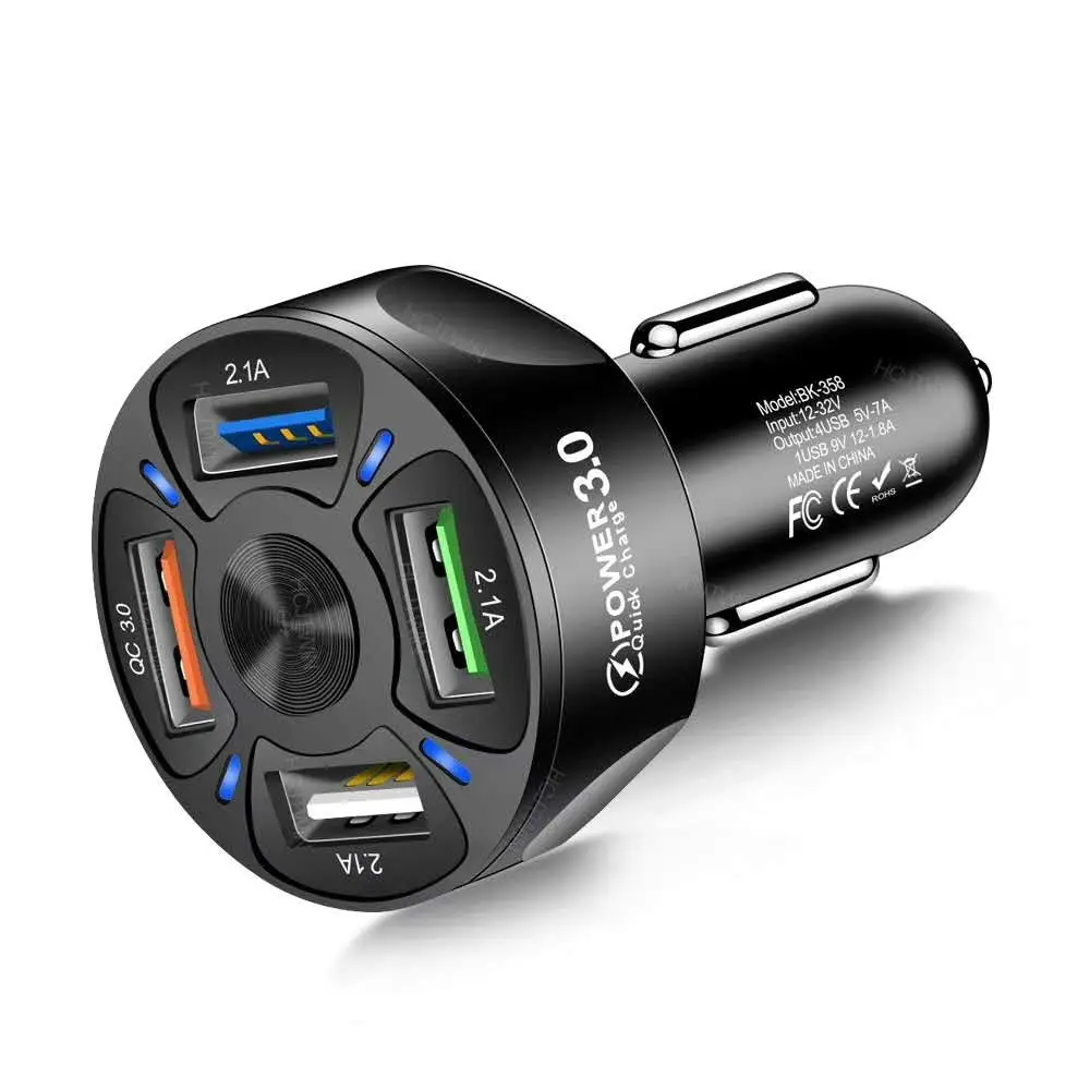 4 Port USB Car Phone Charger Multi-Function Power Car Adapter