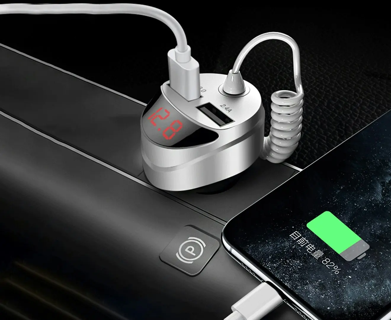 USB car 3.0 fast charging charger with 1.2m 3 in 1 retractable spring cable