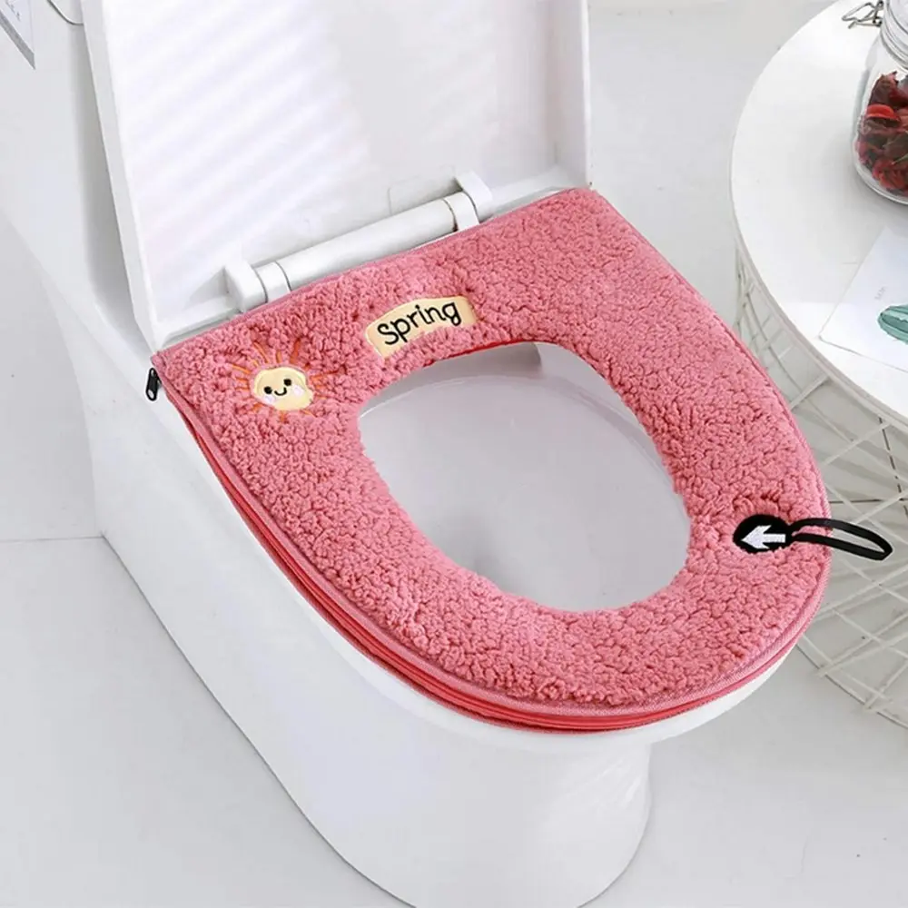 Warm Plush Toilet Seat Cover Pad with Handle and Zipper Washable and Reusable