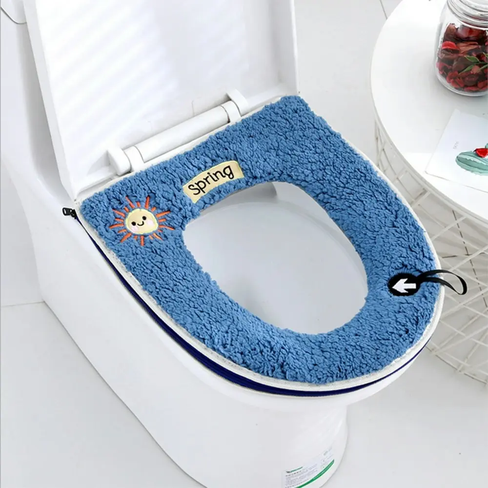 Warm Plush Toilet Seat Cover Pad with Handle and Zipper Washable and Reusable