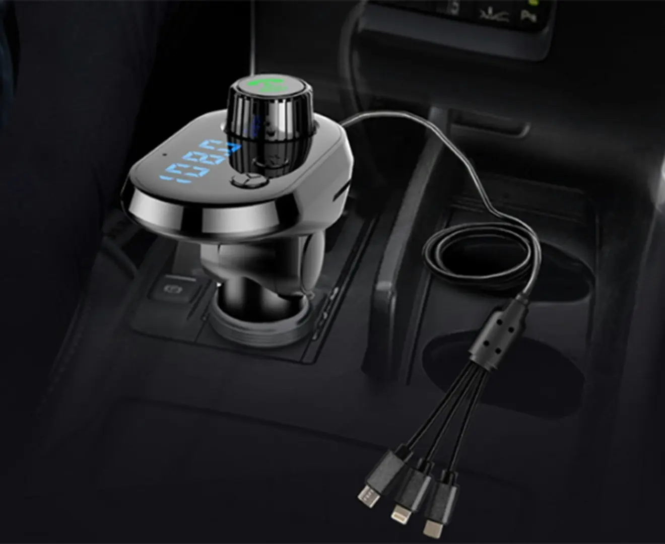 Hands-Free Bluetooth FM Transmitter Car Kit with three charging ports