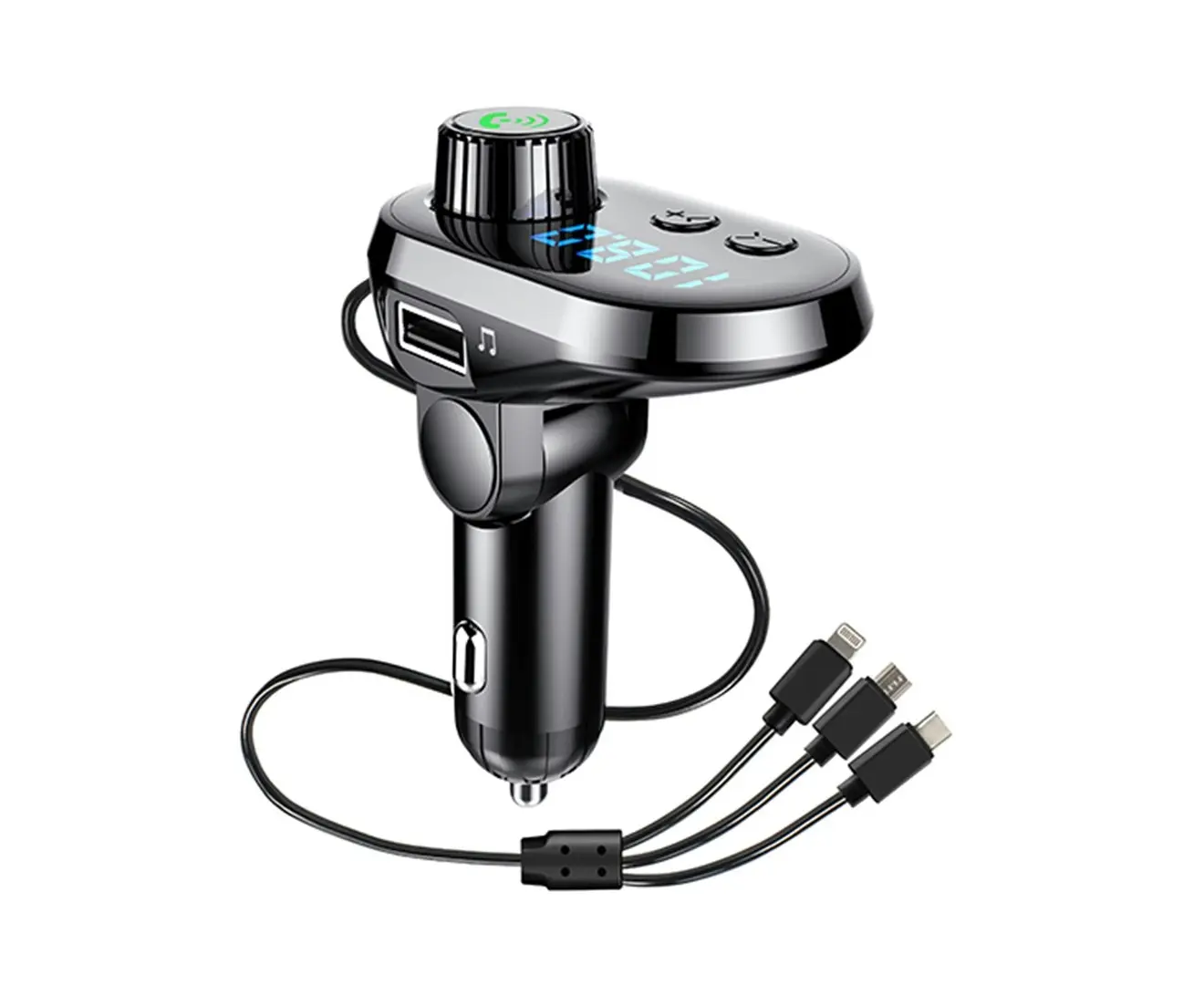 Hands-Free Bluetooth FM Transmitter Car Kit with three charging ports