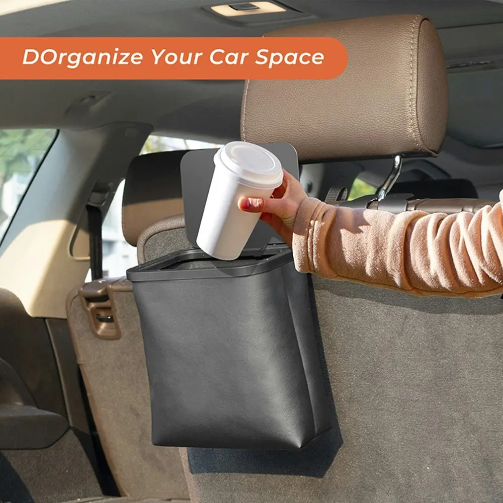 Car Trash Can Collapsible Car Garbage Can with Lid PU Leather Car Trash Bin