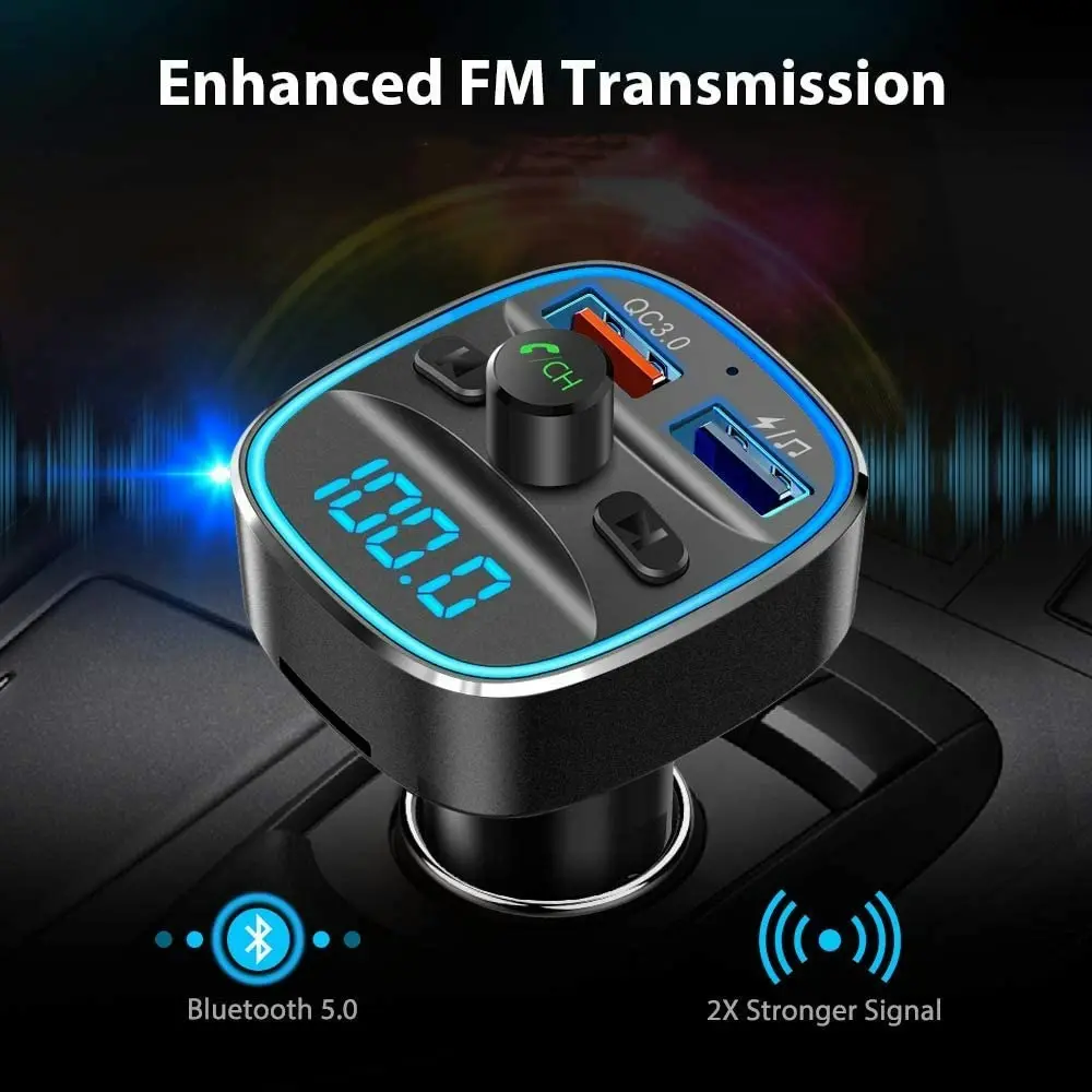 Bluetooth Car Adapter with Dual USB Charging Car Charger MP3 Player-Black