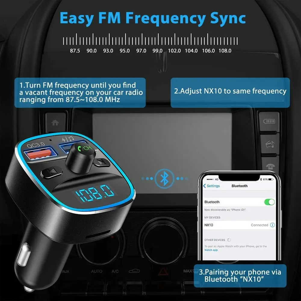 Bluetooth Car Adapter with Dual USB Charging Car Charger MP3 Player-Black