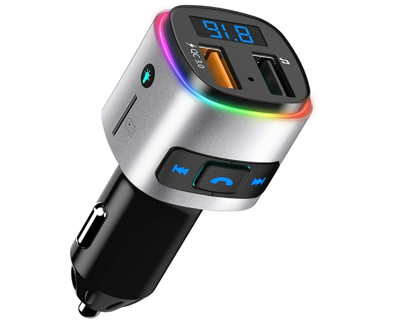 FM Transmitter aux bluetooth Modulator Wireless Handsfree BT4.2 Car Kit MP3 Player with Quick Charge Dual USB Port-Black