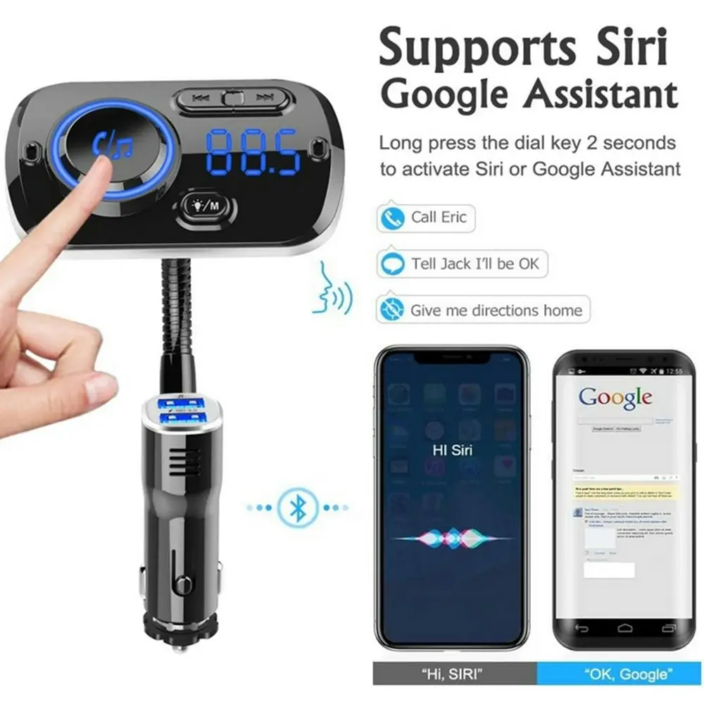 QC3.0 Bluetooth 5.0 FM Transmitter Dual USB Fast Charge Mp3 Player-Black