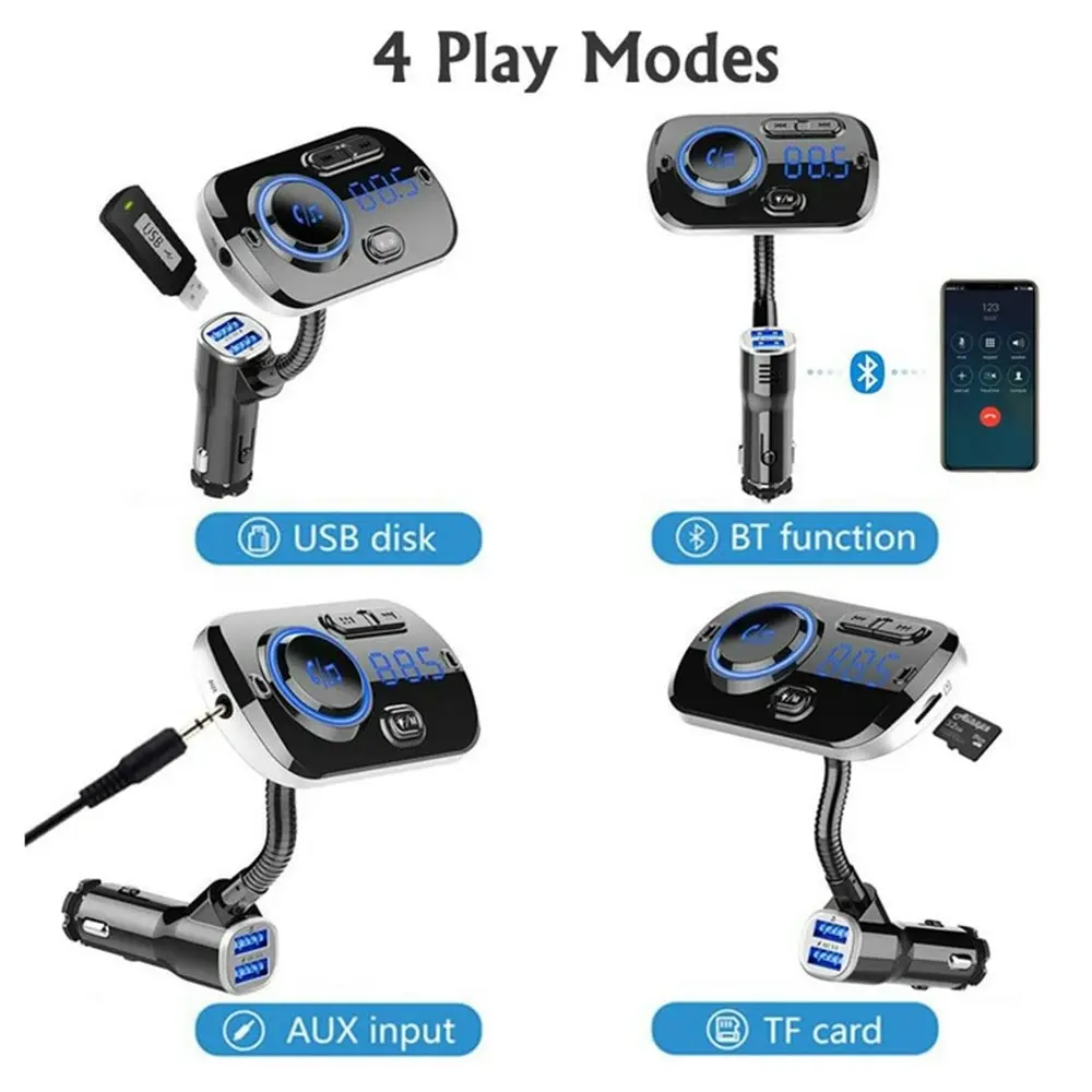 QC3.0 Bluetooth 5.0 FM Transmitter Dual USB Fast Charge Mp3 Player-Black