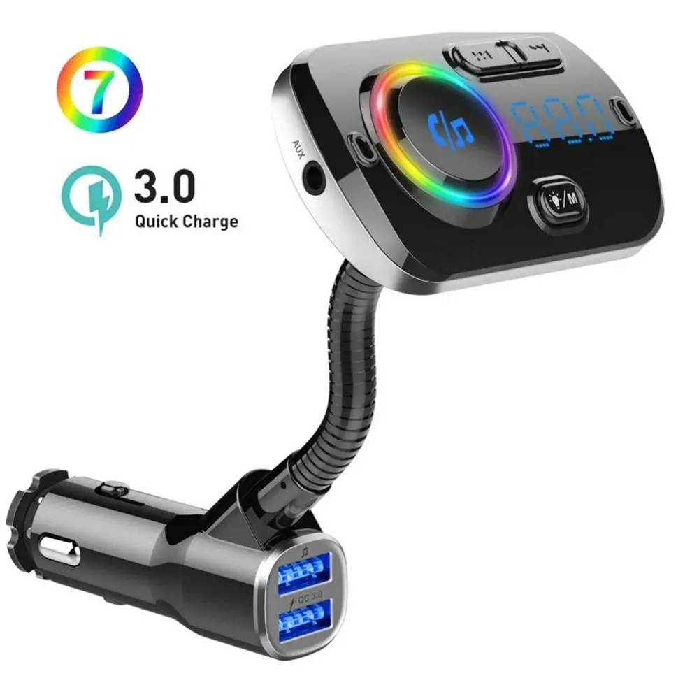 QC3.0 Bluetooth 5.0 FM Transmitter Dual USB Fast Charge Mp3 Player-Black