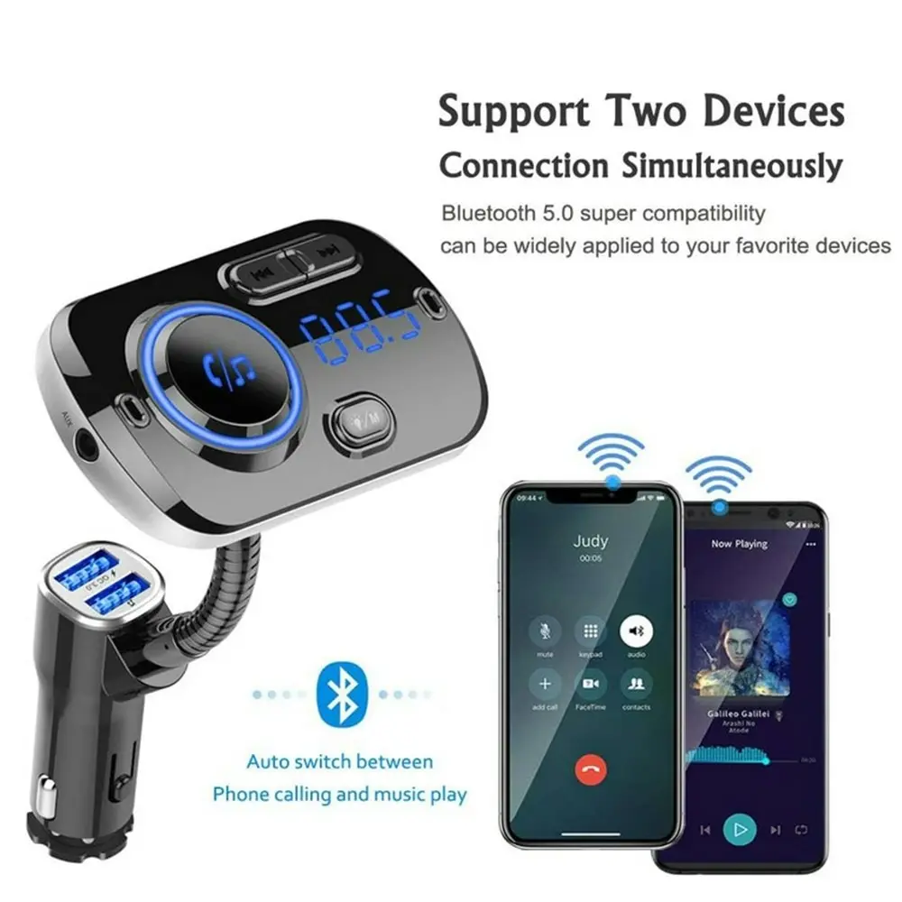 QC3.0 Bluetooth 5.0 FM Transmitter Dual USB Fast Charge Mp3 Player-Black