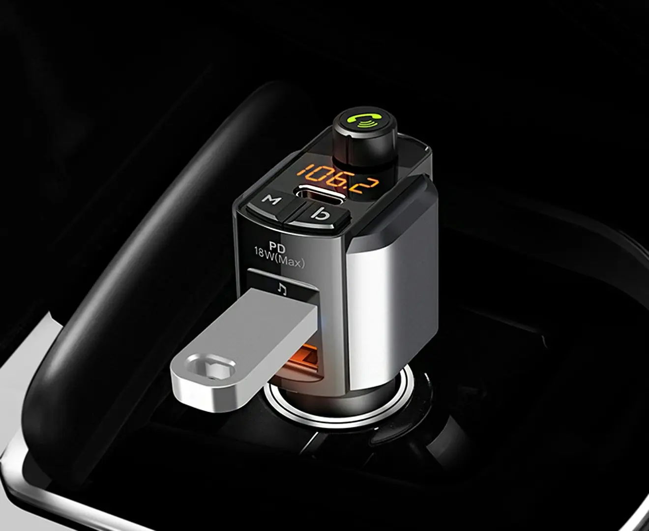 Bluetooth QC3.0+PD18W Charger FM Transmitter Dual USB car Charging