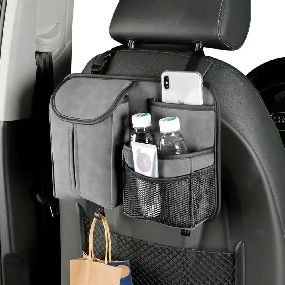 Car Seat Back Organizer Car Seat Back Storage Bag with Hook Suede Car Tissue Box