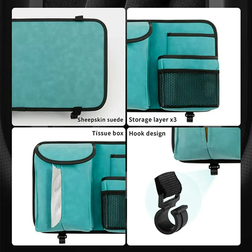 Car Seat Back Organizer Car Seat Back Storage Bag with Hook Suede Car Tissue Box