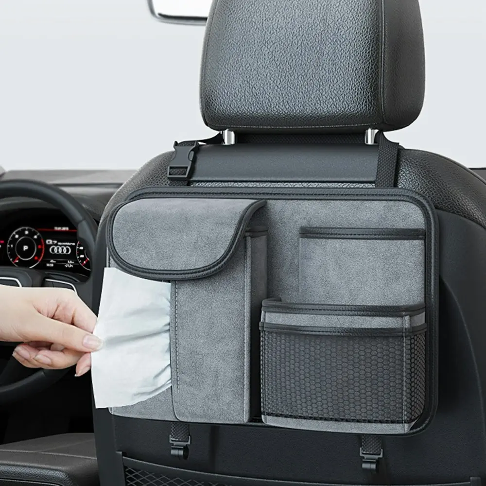 Car Seat Back Organizer Car Seat Back Storage Bag with Hook Suede Car Tissue Box