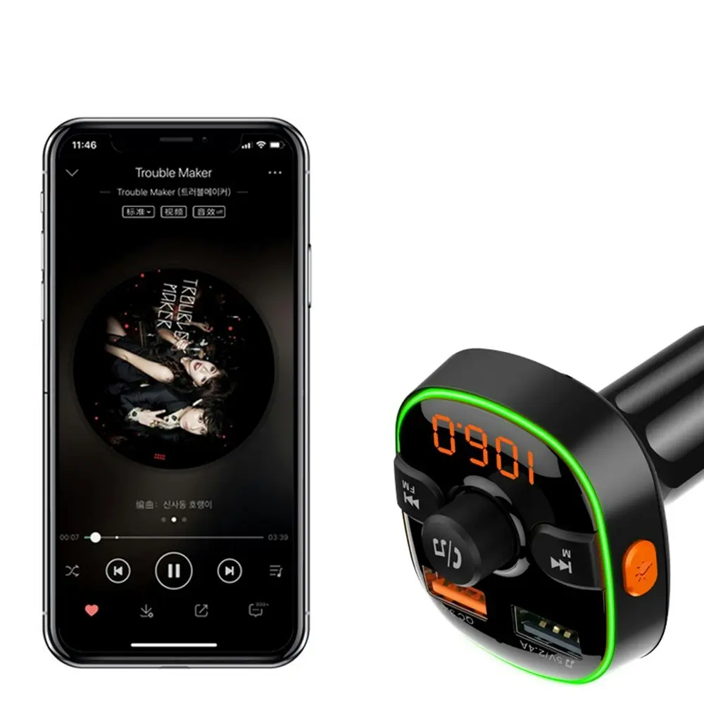 Dual USB  Bluetooth 5.0 FM Transmitter MP3 Player Car Kit