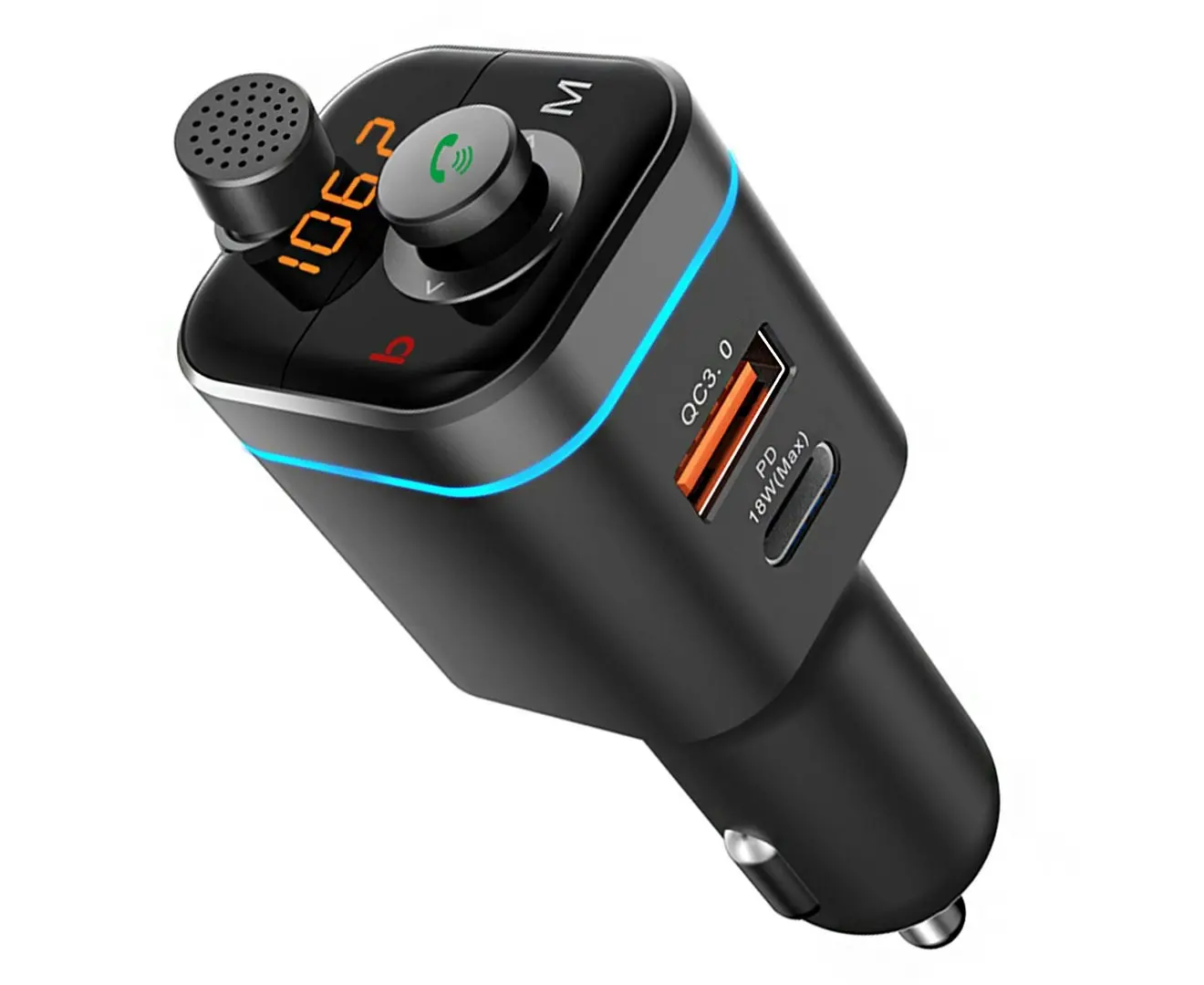 Bluetooth 5.0 Car Kit Hands-free Wireless FM Transmitter with Rotatable Mic