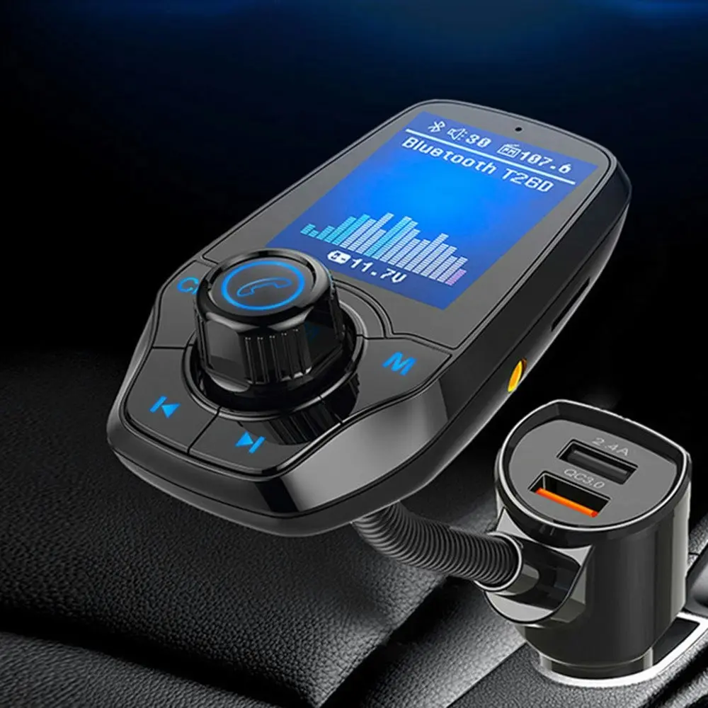 1.8 Inch Hands-Free Bluetooth FM Transmitter in-Car Wireless Radio Adapter Kit