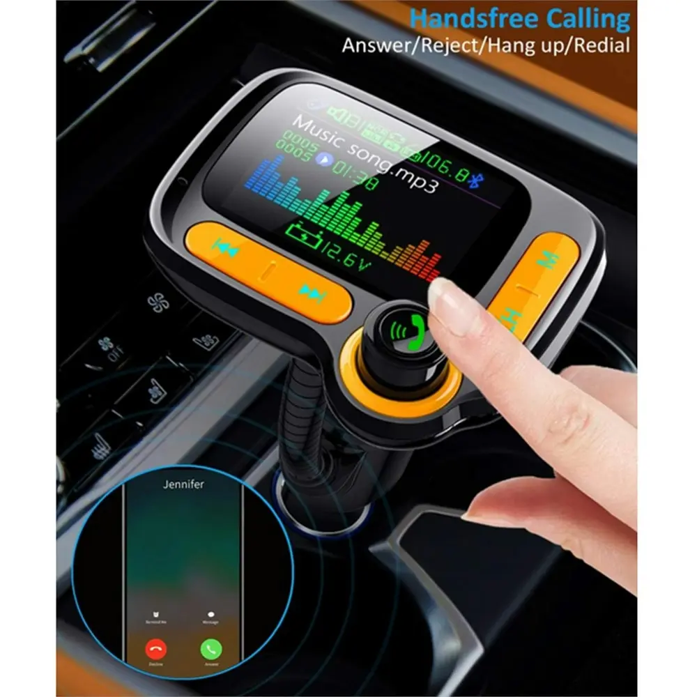 Bluetooth 5.0 Hands-Free FM transmitter Color screen car kit