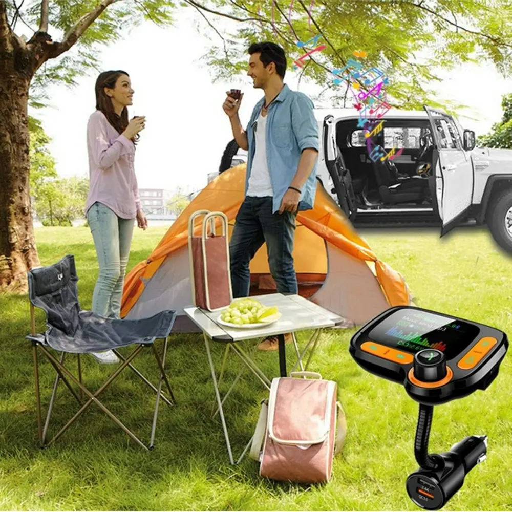 Bluetooth 5.0 Hands-Free FM transmitter Color screen car kit