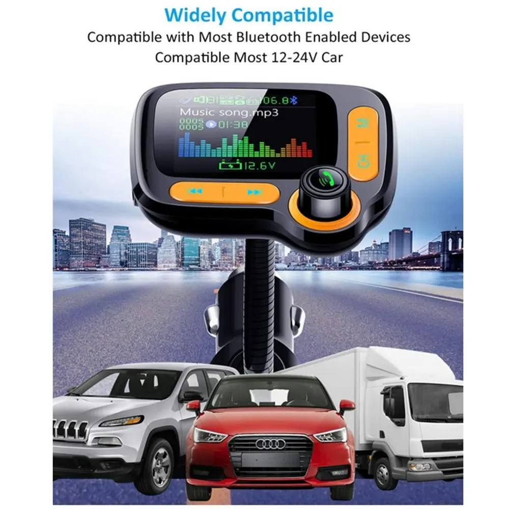 Bluetooth 5.0 Hands-Free FM transmitter Color screen car kit