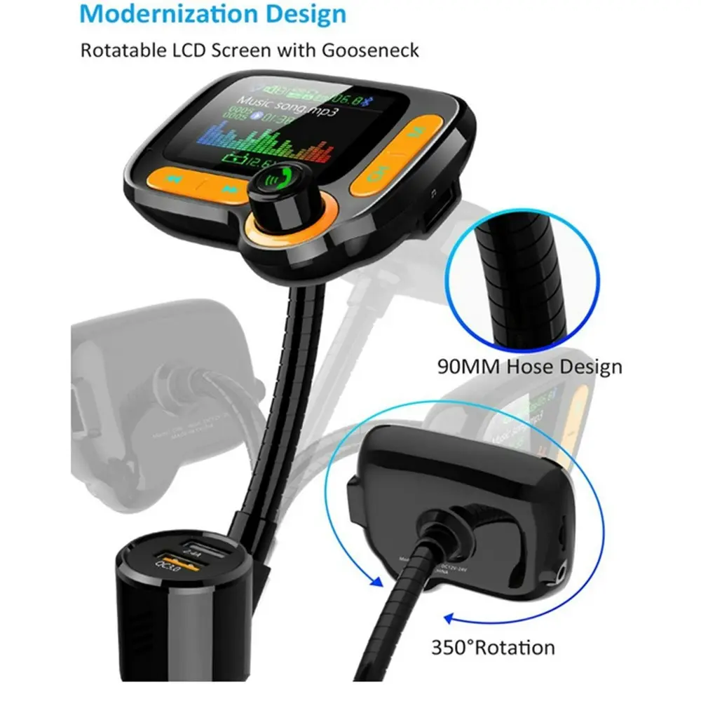 Bluetooth 5.0 Hands-Free FM transmitter Color screen car kit